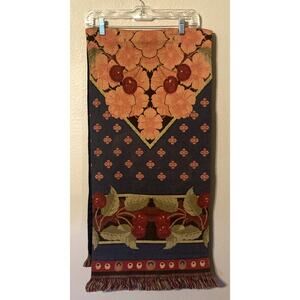 Vintage French Tapisserie Tapestry Woven Art Table Runner 66 x16 Floral Cherries